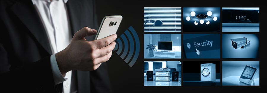 Person using their phone to monitor and control their home