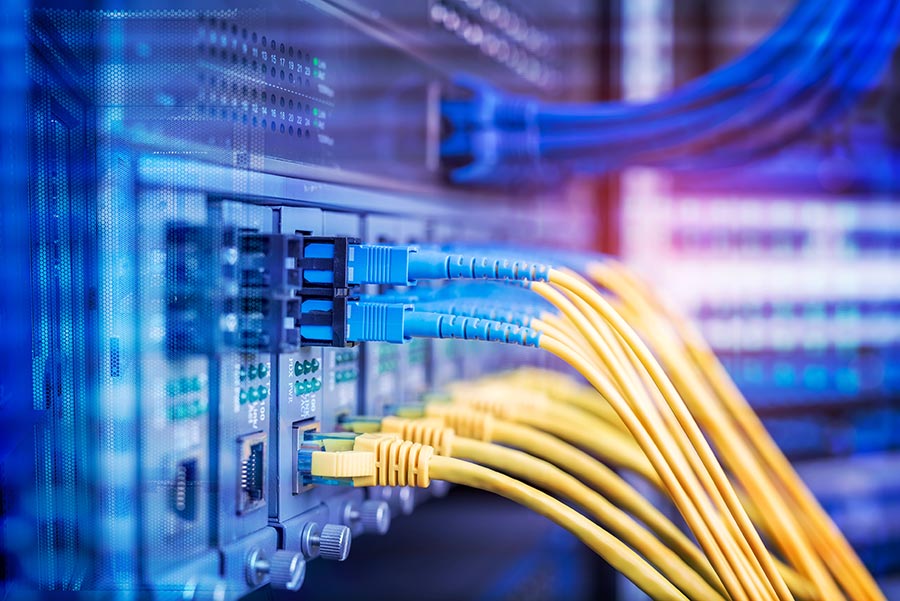 Switch panel showing ethernet cables